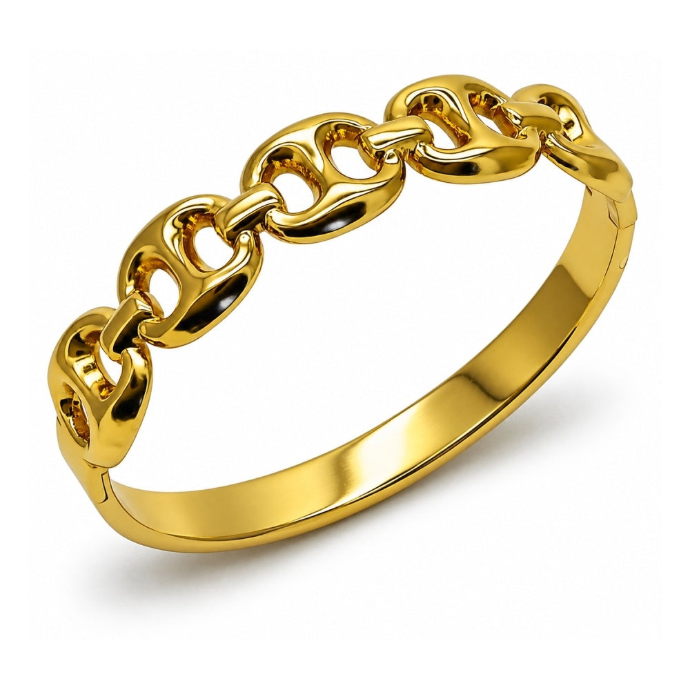 Stainless Steel Individual Bangle, Puff Mariner Design, Polished, Golden Finish
