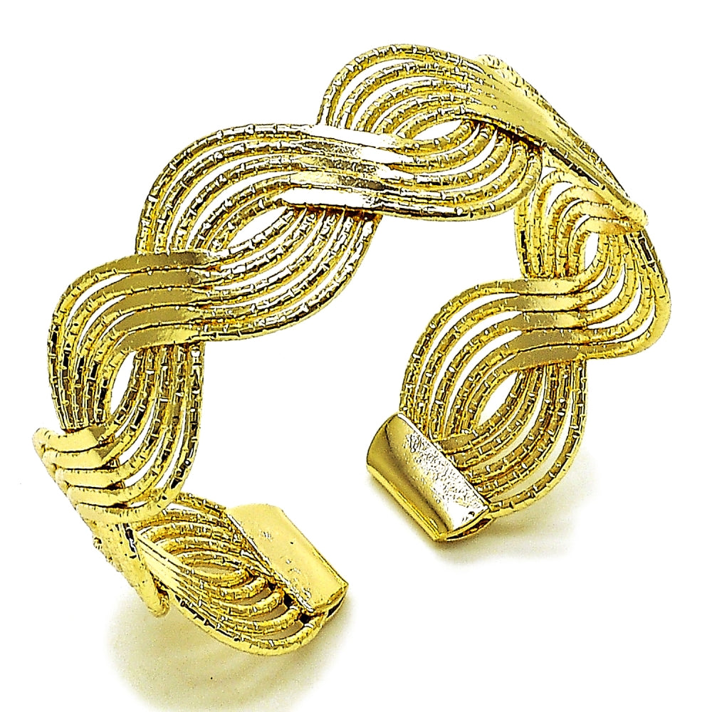 Oro Laminado Individual Bangle, Gold Filled Style Twist Design, Diamond Cutting Finish, Golden Finish