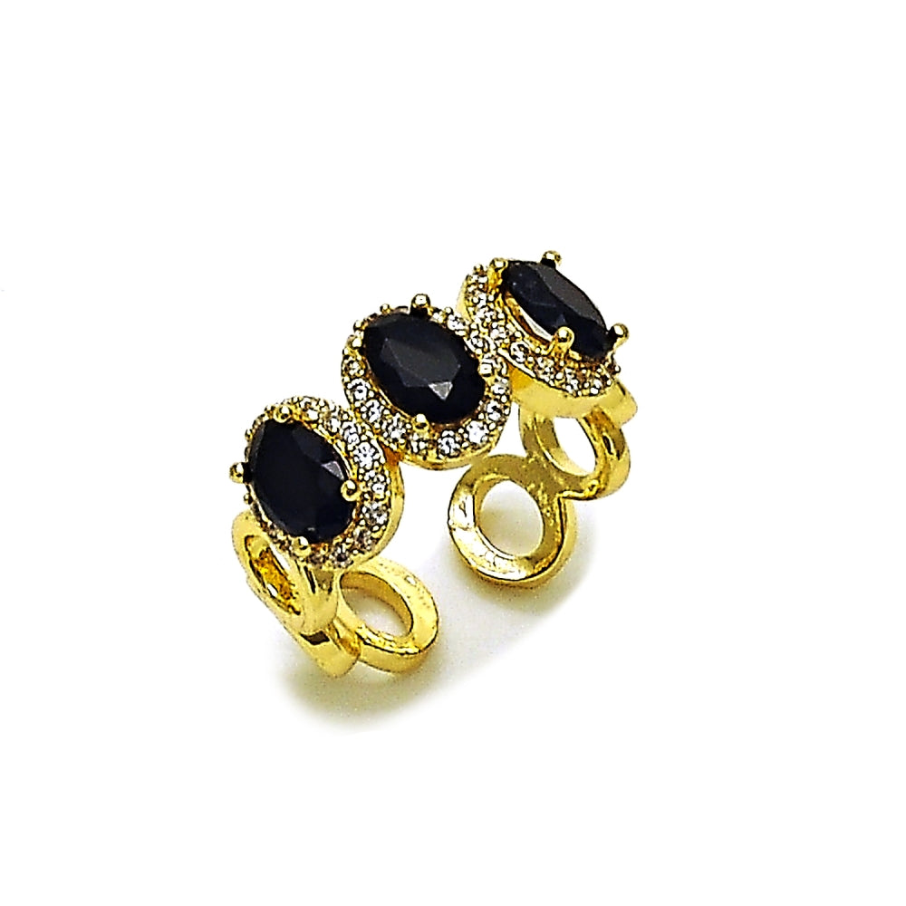 Oro Laminado Multi Stone Ring, Gold Filled Style Cluster Design, with Black Cubic Zirconia and White Micro Pave, Polished, Golden Finish