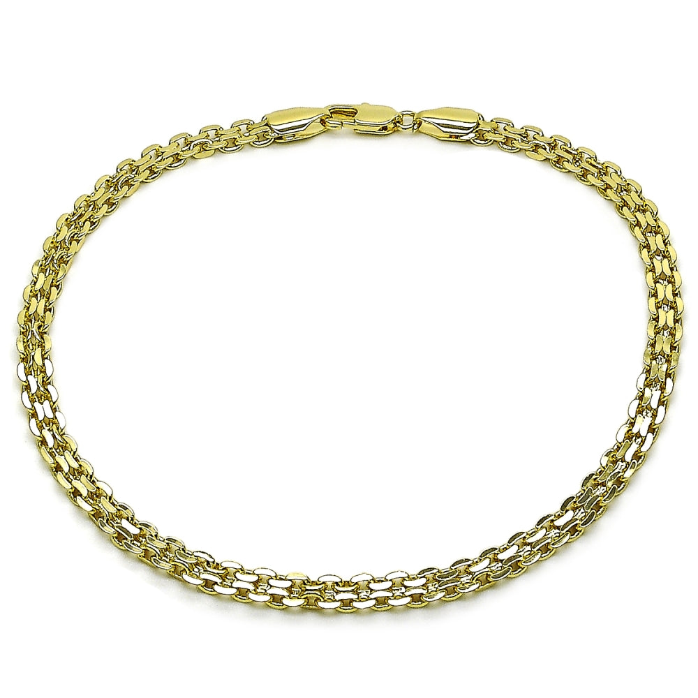 Oro Laminado Basic Anklet, Gold Filled Style Bismark Design, Polished, Golden Finish
