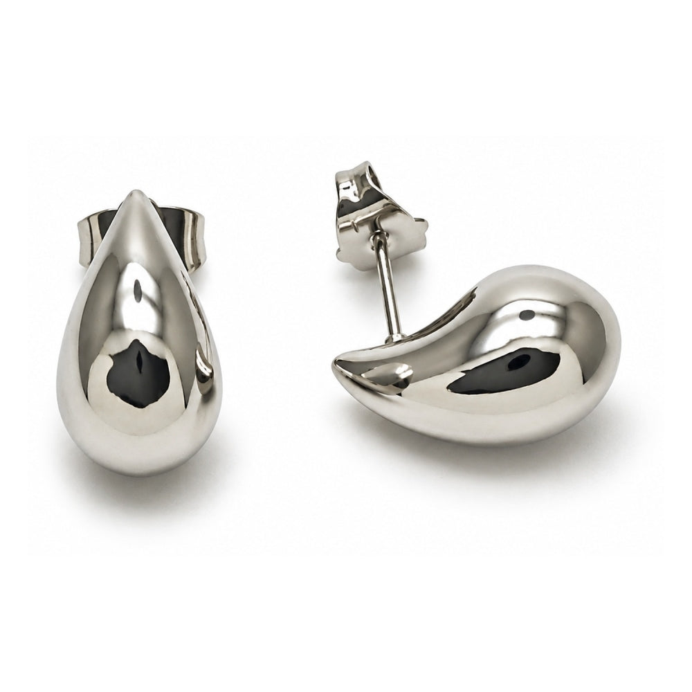 White Gold Filled Stud Earring, Teardrop and Hollow Design, Polished, Rhodium Finish
