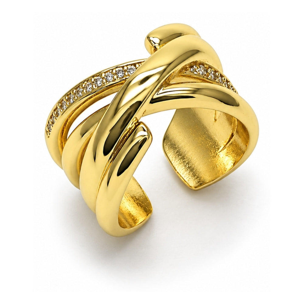 Oro Laminado Multi Stone Ring, Gold Filled Style with White Micro Pave, Polished, Golden Finish