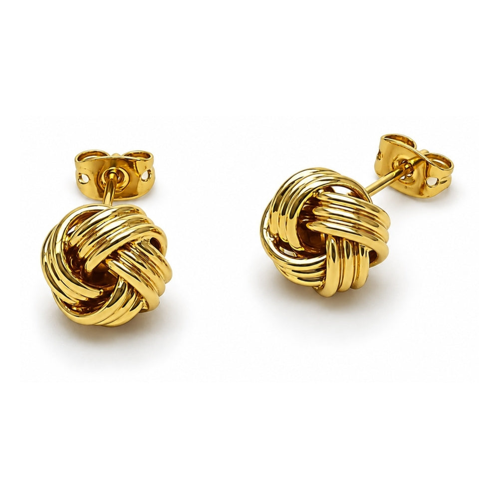 Oro Laminado Stud Earring, Gold Filled Style Love Knot Design, Polished, Golden Finish