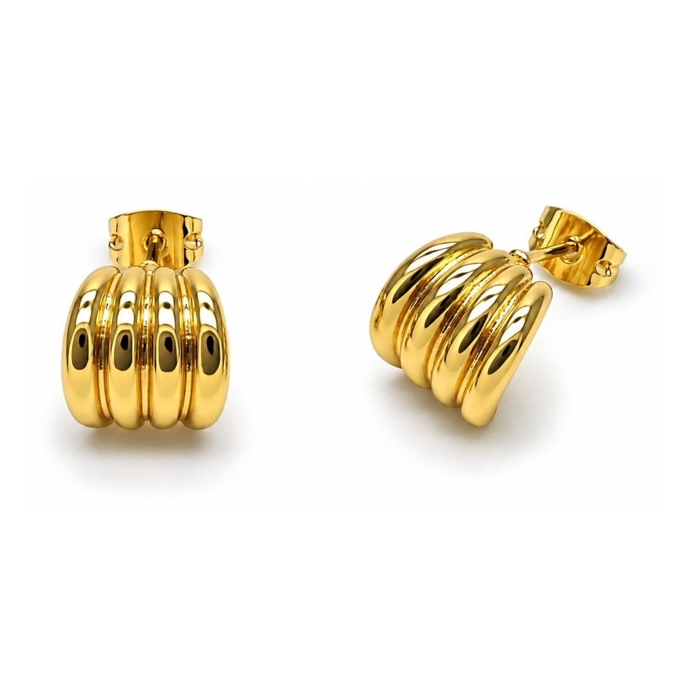 Oro Laminado Stud Earring, Gold Filled Style Polished, Golden Finish