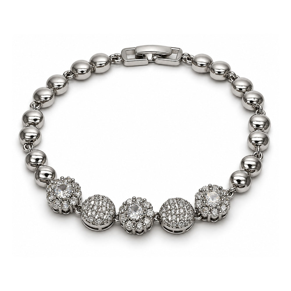 White Gold Filled Fancy Bracelet, Cluster Design, with White Cubic Zirconia and White Micro Pave, Polished, Rhodium Finish