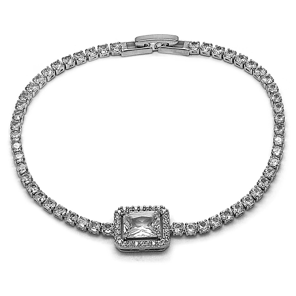 Rhodium Gold Filled Fancy Bracelet, Cluster Design, with White Cubic Zirconia and White Micro Pave, Polished, Rhodium Finish