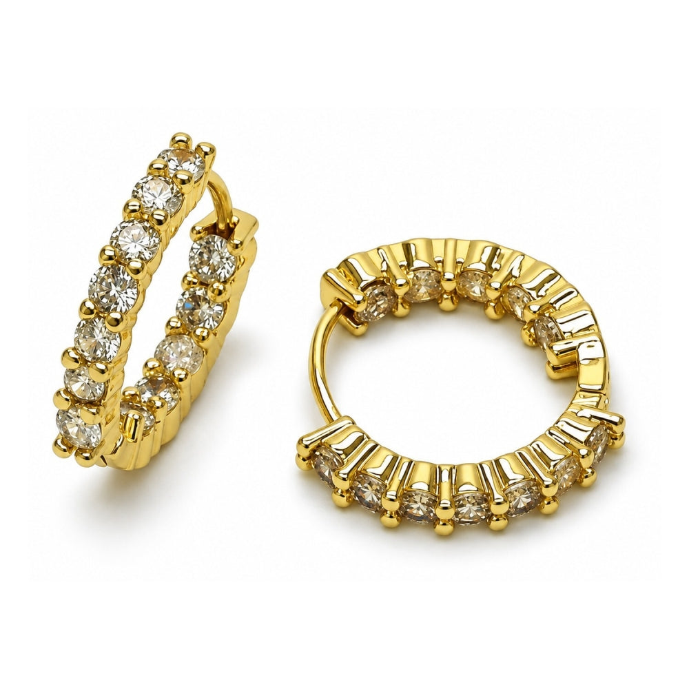 Oro Laminado Huggie Hoop, Gold Filled Style with White Cubic Zirconia, Polished, Golden Finish