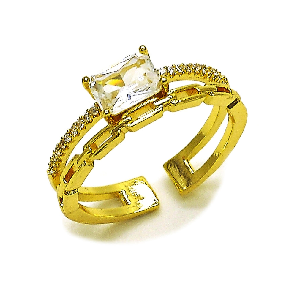 Oro Laminado Multi Stone Ring, Gold Filled Style Paperclip Design, with White Cubic Zirconia and White Micro Pave, Polished, Golden Finish