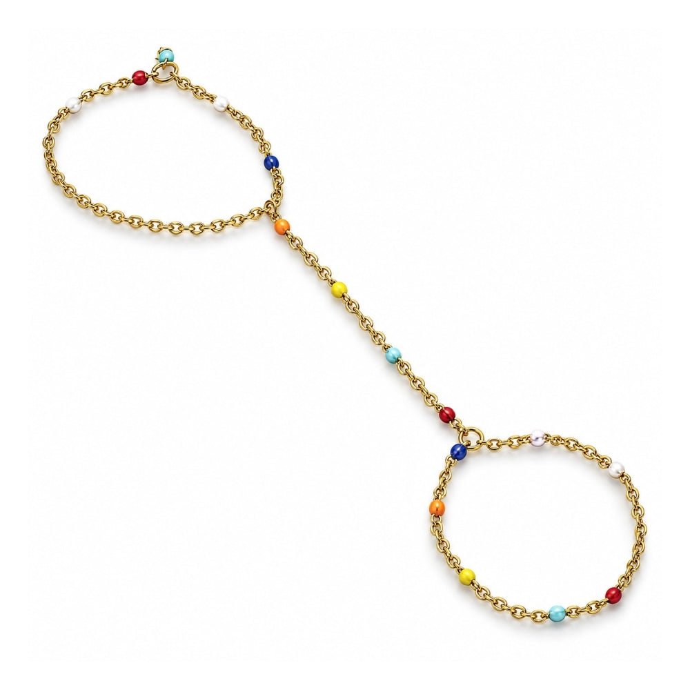 Stainless Steel Fancy Bracelet, Rolo Design, Multicolor Enamel Finish, Golden Finish