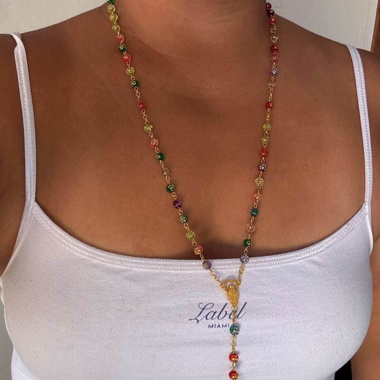 Multicolor Beaded Rosary Necklace