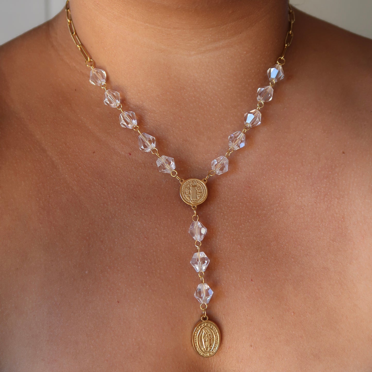White Crystal Rosary Necklace