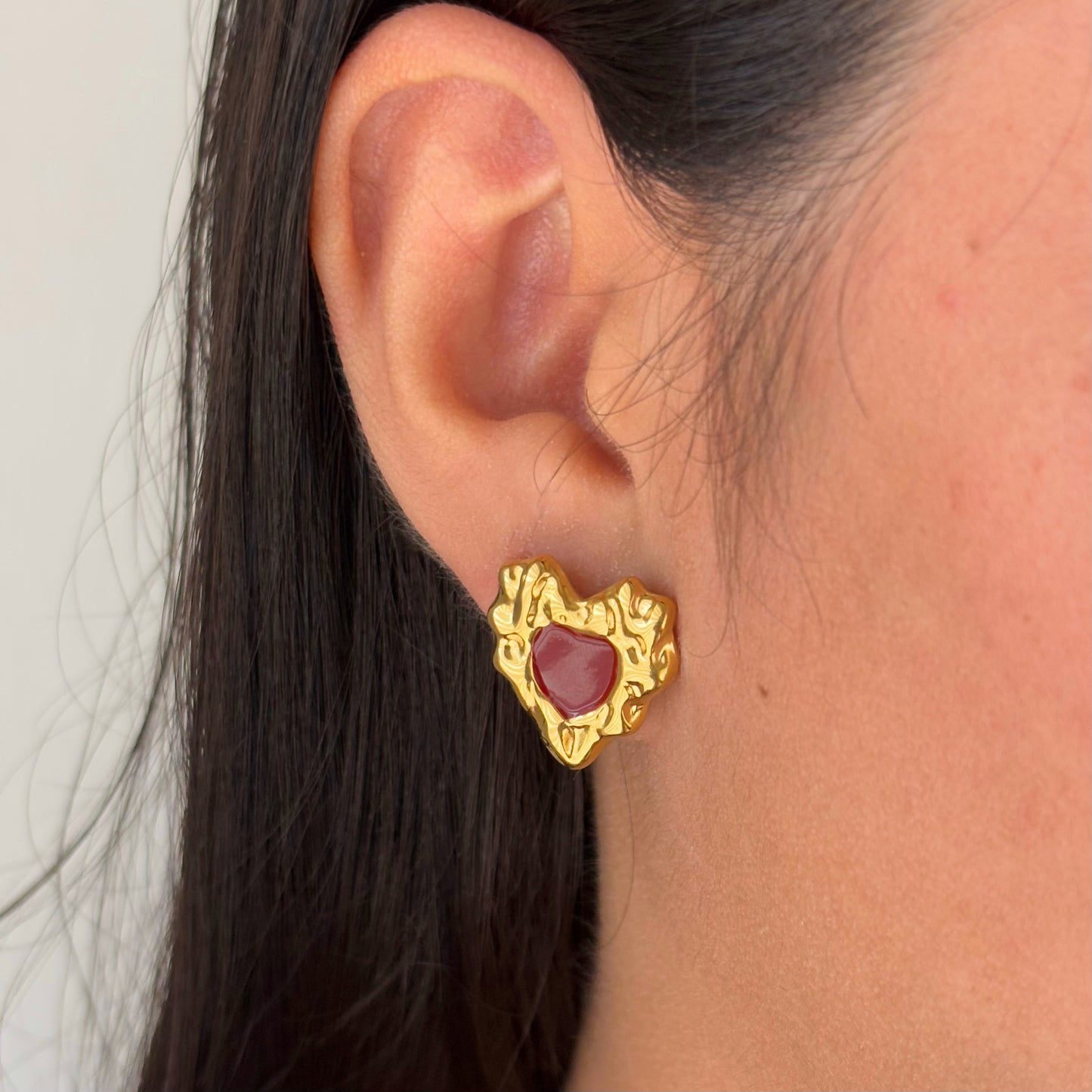 Garnet Heart Studs