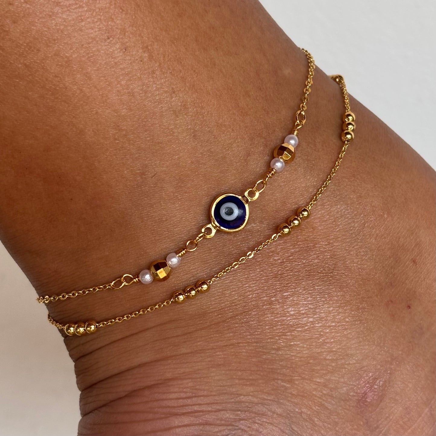 Double Layered Evil Eye Anklet