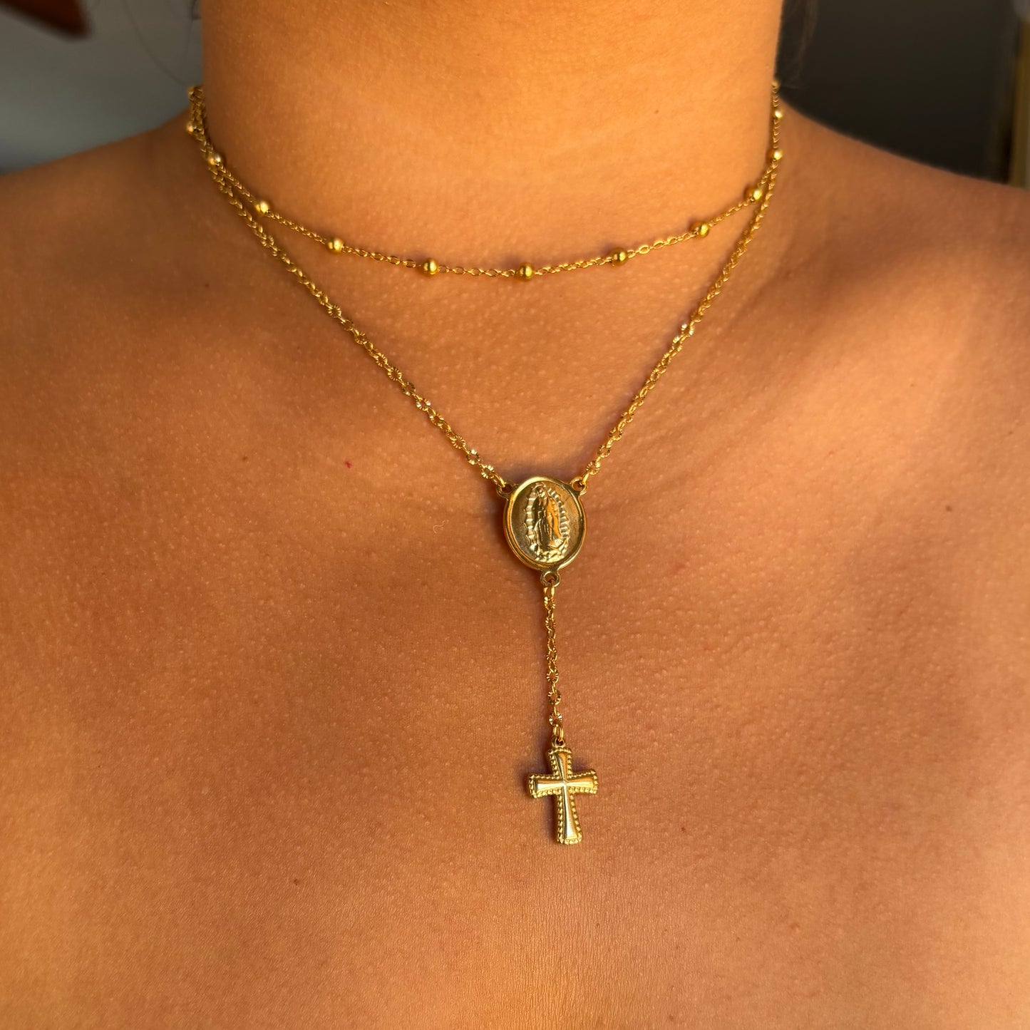 Double Layered Gold Rosary Necklace
