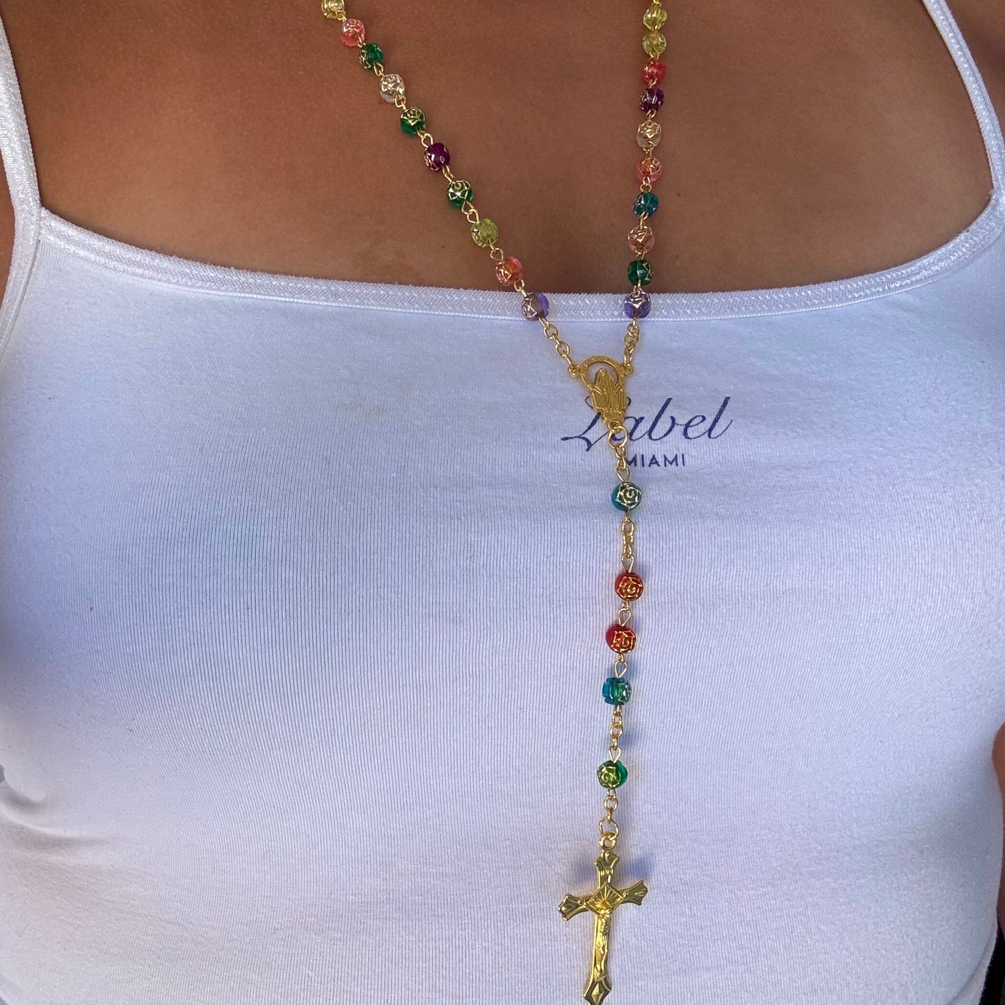 Multicolor Beaded Rosary Necklace