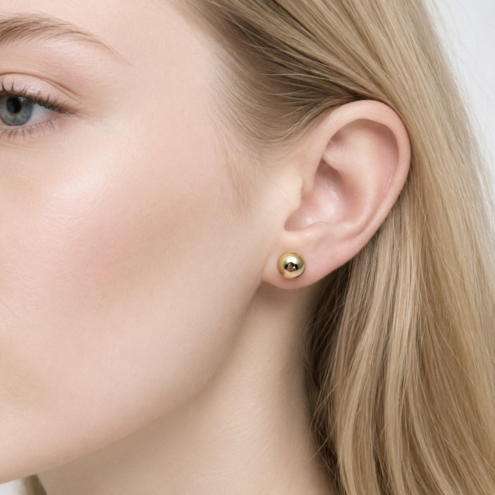 Oro Laminado Stud Earring, Gold Filled Style Ball Design, Polished, Golden Finish