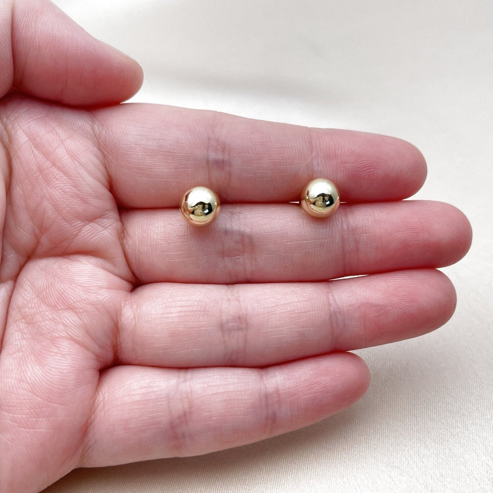 Oro Laminado Stud Earring, Gold Filled Style Ball Design, Polished, Golden Finish