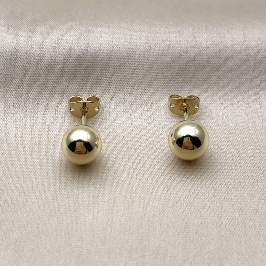 Oro Laminado Stud Earring, Gold Filled Style Ball Design, Polished, Golden Finish