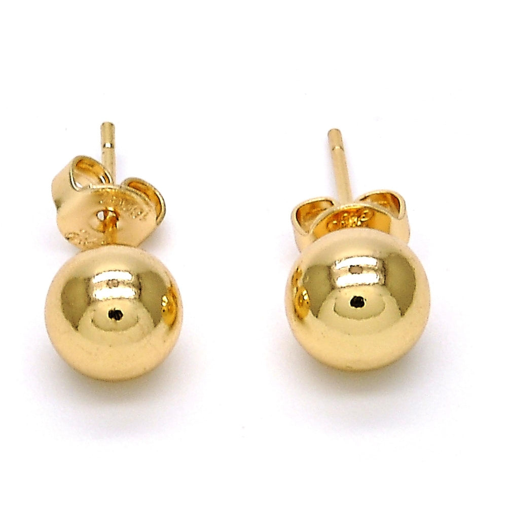 Oro Laminado Stud Earring, Gold Filled Style Ball Design, Polished, Golden Finish
