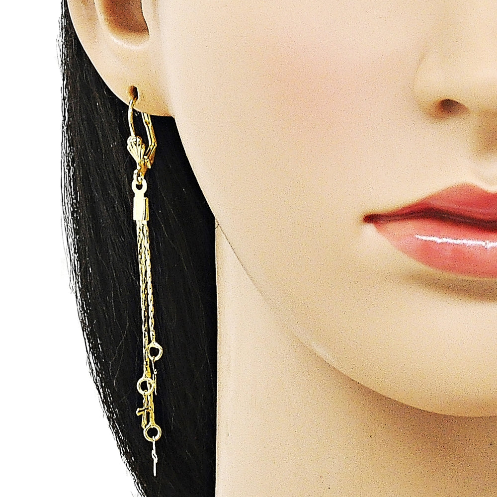 Oro Laminado Long Earring, Gold Filled Style Cross Design, Polished, Golden Finish