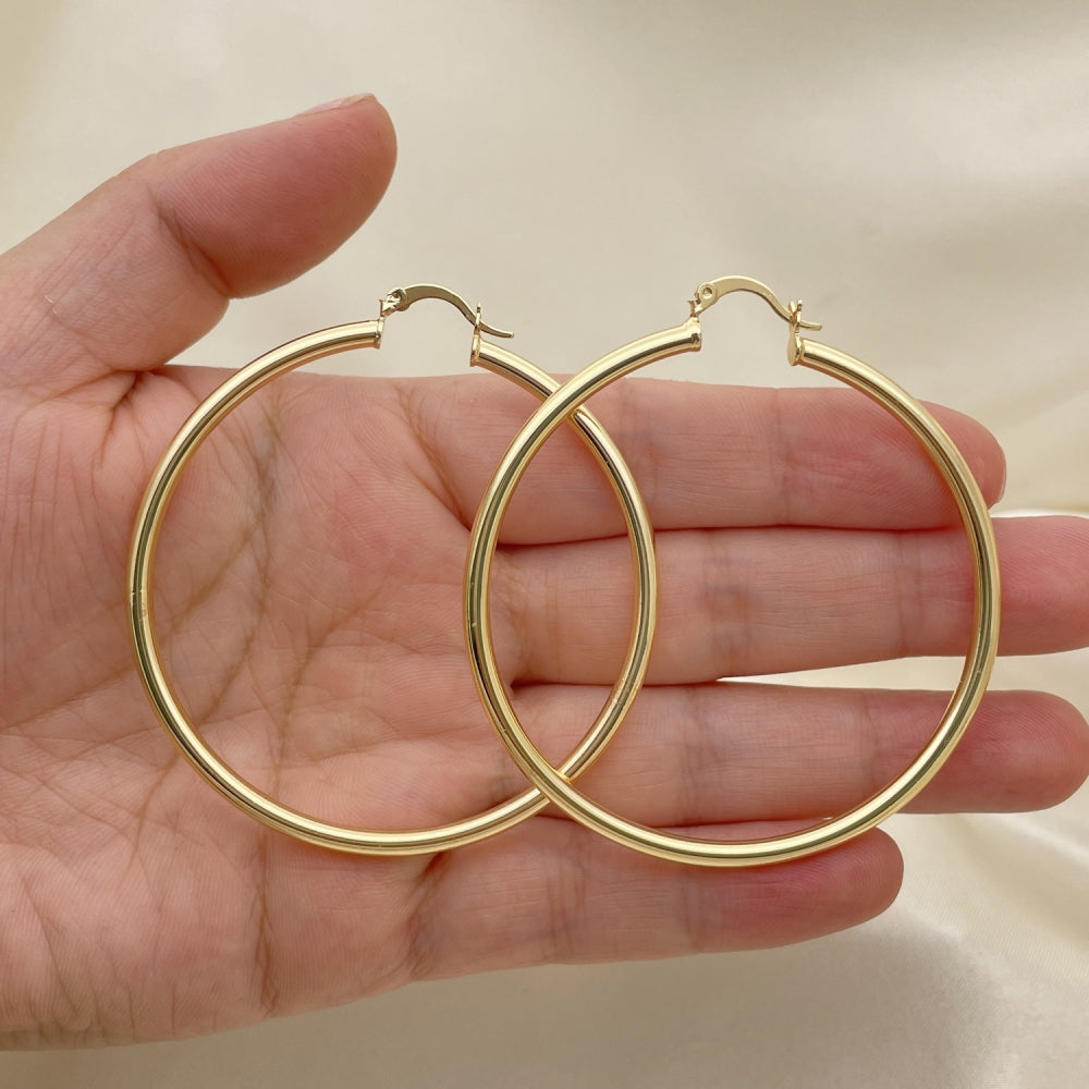 Oro Laminado Large Hoop, Gold Filled Style Hollow Design, Polished, Golden Finish
