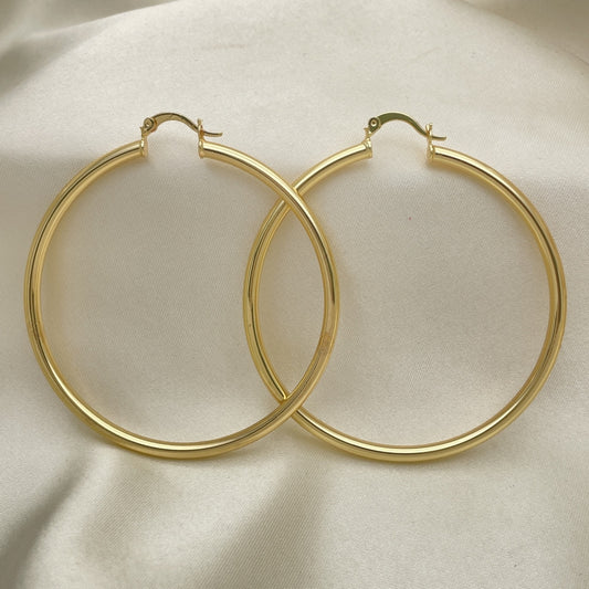 Oro Laminado Large Hoop, Gold Filled Style Hollow Design, Polished, Golden Finish