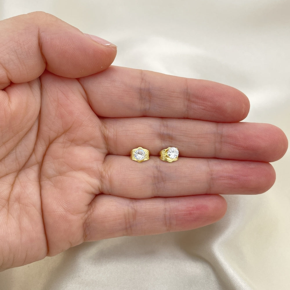 Oro Laminado Stud Earring, Gold Filled Style with White Cubic Zirconia, Polished, Golden Finish