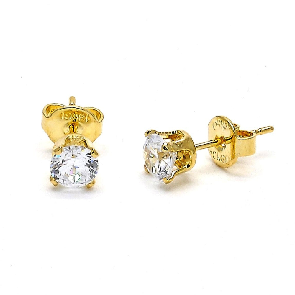 Oro Laminado Stud Earring, Gold Filled Style with White Cubic Zirconia, Polished, Golden Finish