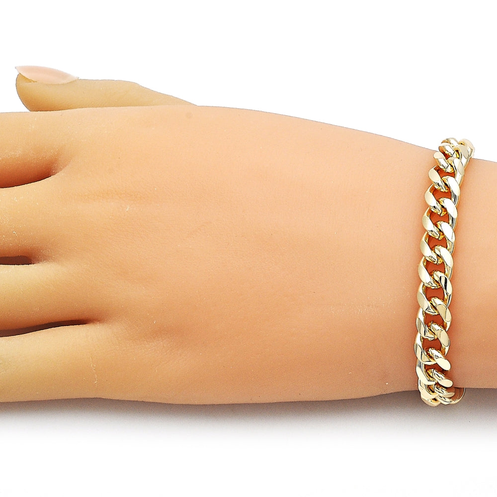 Oro Laminado Basic Bracelet, Gold Filled Style Miami Cuban Design, Polished, Golden Finish
