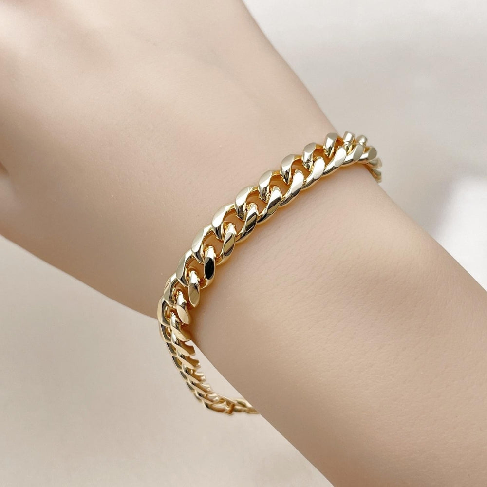 Oro Laminado Basic Bracelet, Gold Filled Style Miami Cuban Design, Polished, Golden Finish