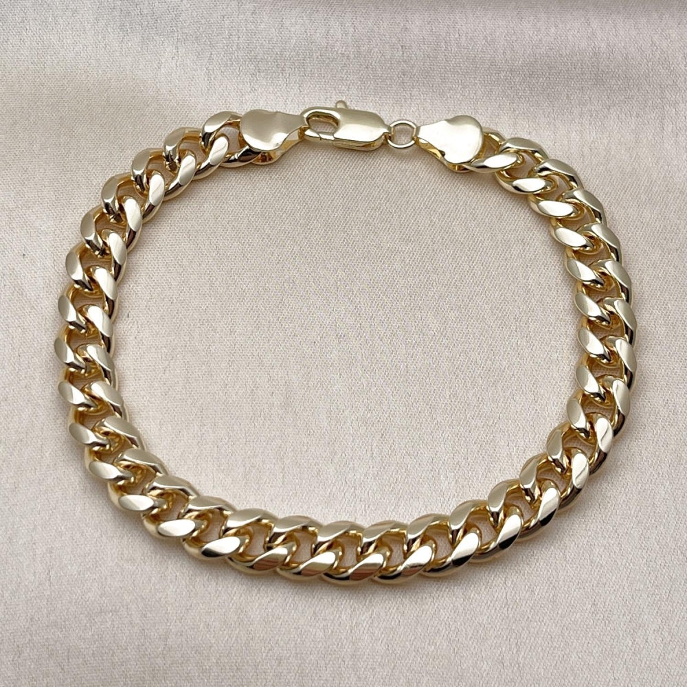 Oro Laminado Basic Bracelet, Gold Filled Style Miami Cuban Design, Polished, Golden Finish