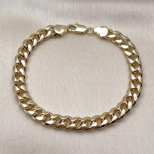 Oro Laminado Basic Bracelet, Gold Filled Style Miami Cuban Design, Polished, Golden Finish