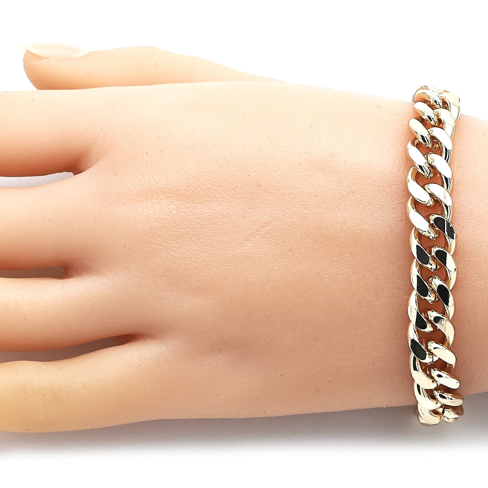 Oro Laminado Basic Bracelet, Gold Filled Style Miami Cuban Design, Polished, Golden Finish