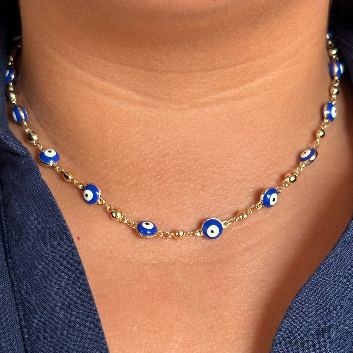 Blue Evil Eye Necklace and Bracelet Set