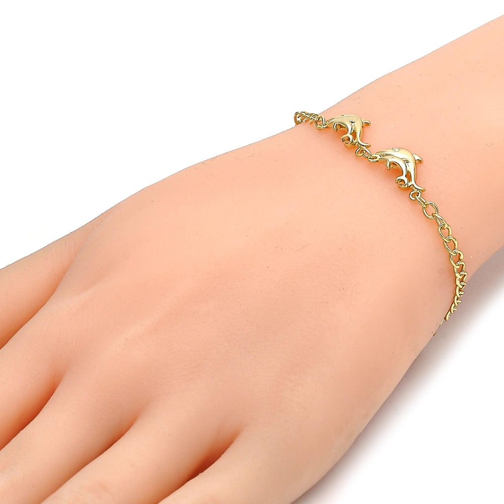 Oro Laminado Fancy Bracelet, Gold Filled Style Dolphin Design, Polished, Golden Finish