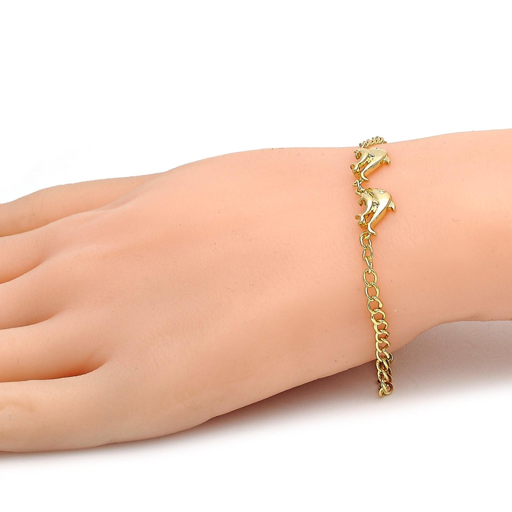 Oro Laminado Fancy Bracelet, Gold Filled Style Dolphin Design, Polished, Golden Finish