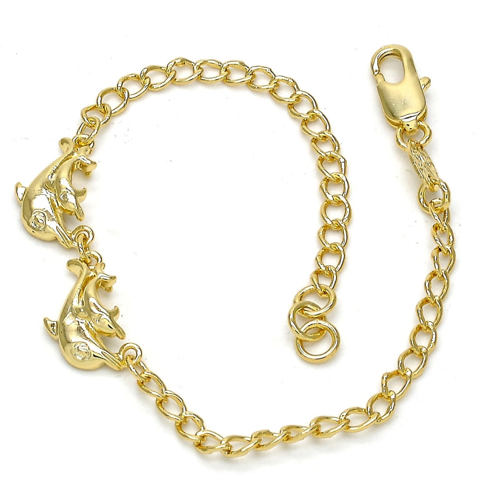 Oro Laminado Fancy Bracelet, Gold Filled Style Dolphin Design, Polished, Golden Finish