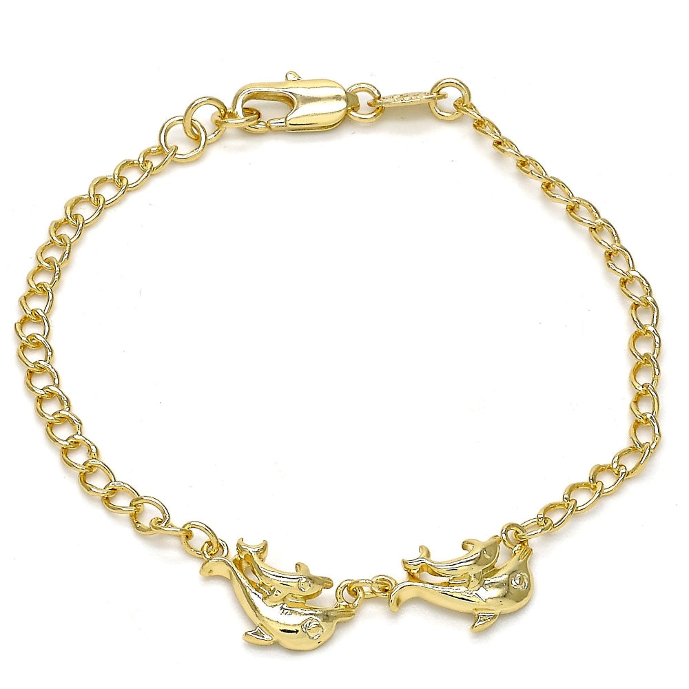 Oro Laminado Fancy Bracelet, Gold Filled Style Dolphin Design, Polished, Golden Finish