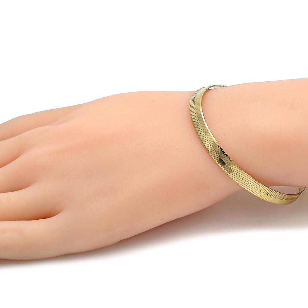 Oro Laminado Basic Bracelet, Gold Filled Style Herringbone Design, Polished, Golden Finish