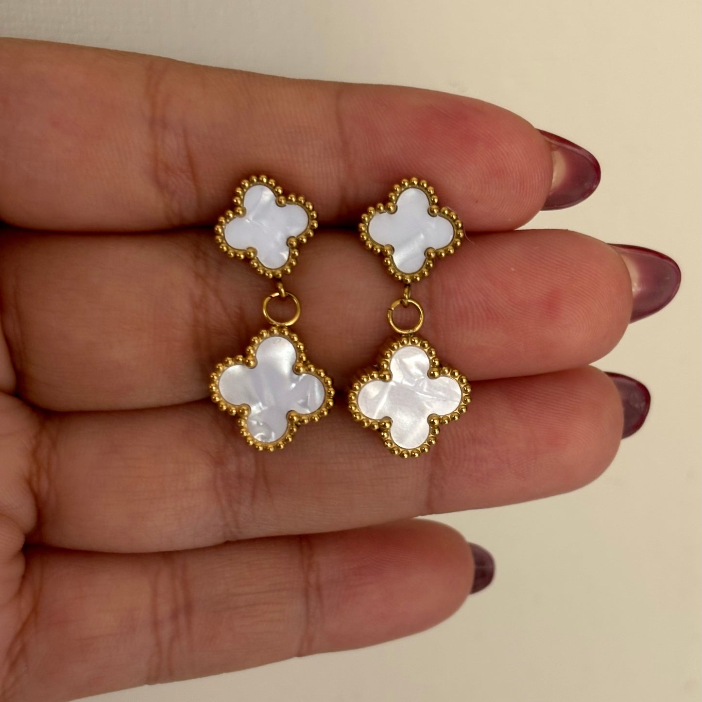 White Double Clover Earrings