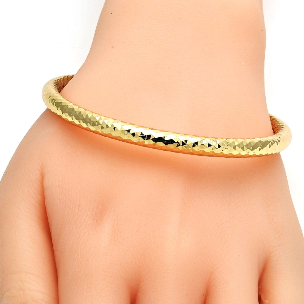 Gold Tone Individual Bangle, Hollow Design, Diamond Cutting Finish, Golden Finish