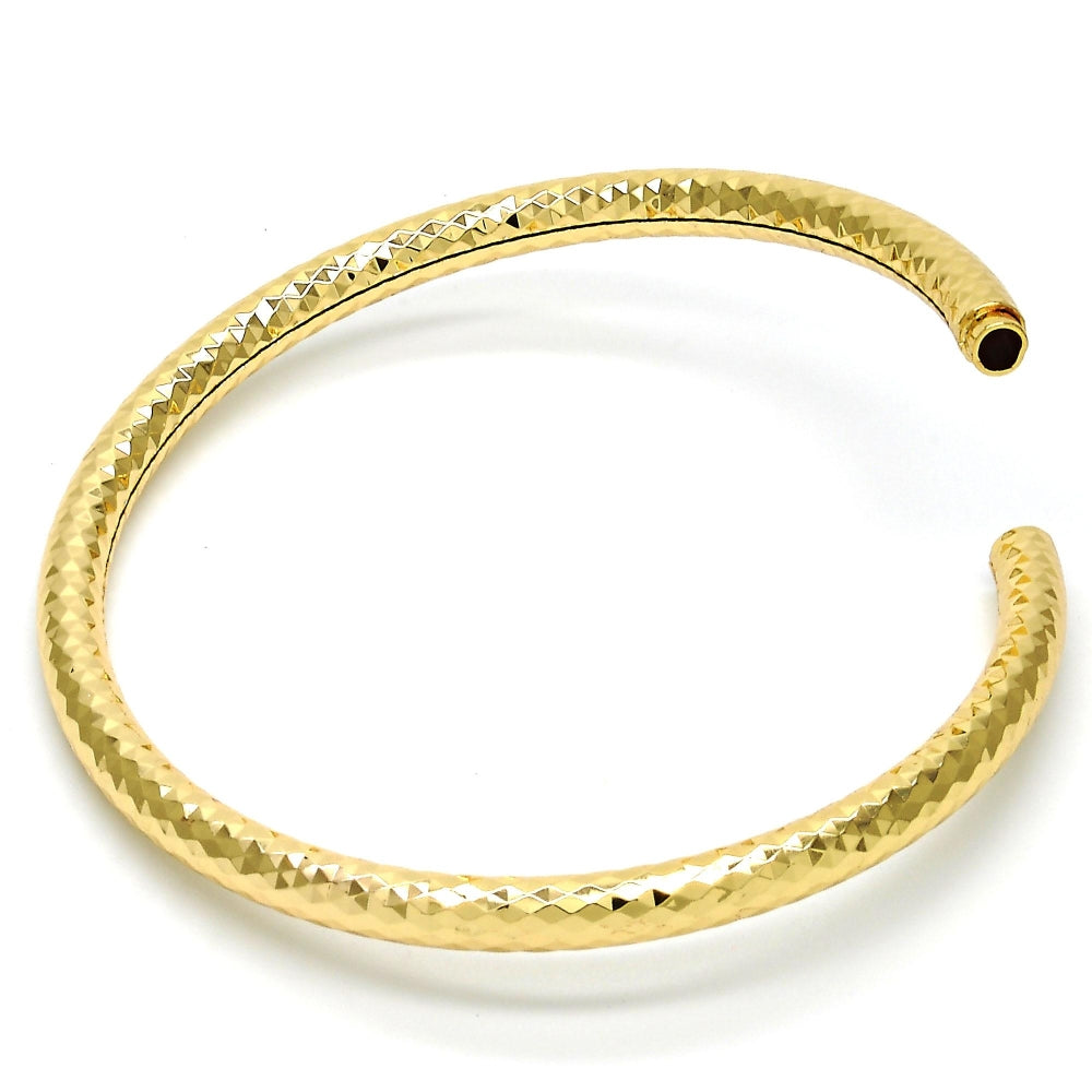 Gold Tone Individual Bangle, Hollow Design, Diamond Cutting Finish, Golden Finish