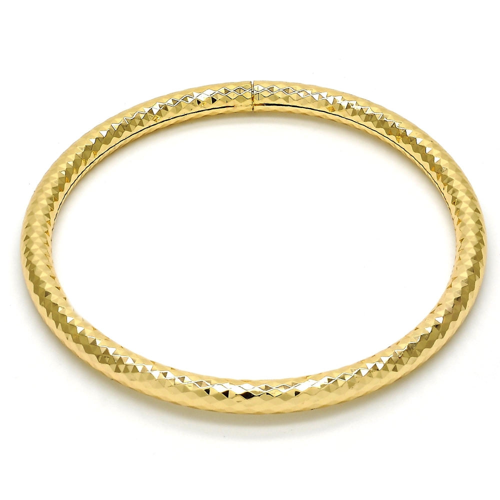 Gold Tone Individual Bangle, Hollow Design, Diamond Cutting Finish, Golden Finish