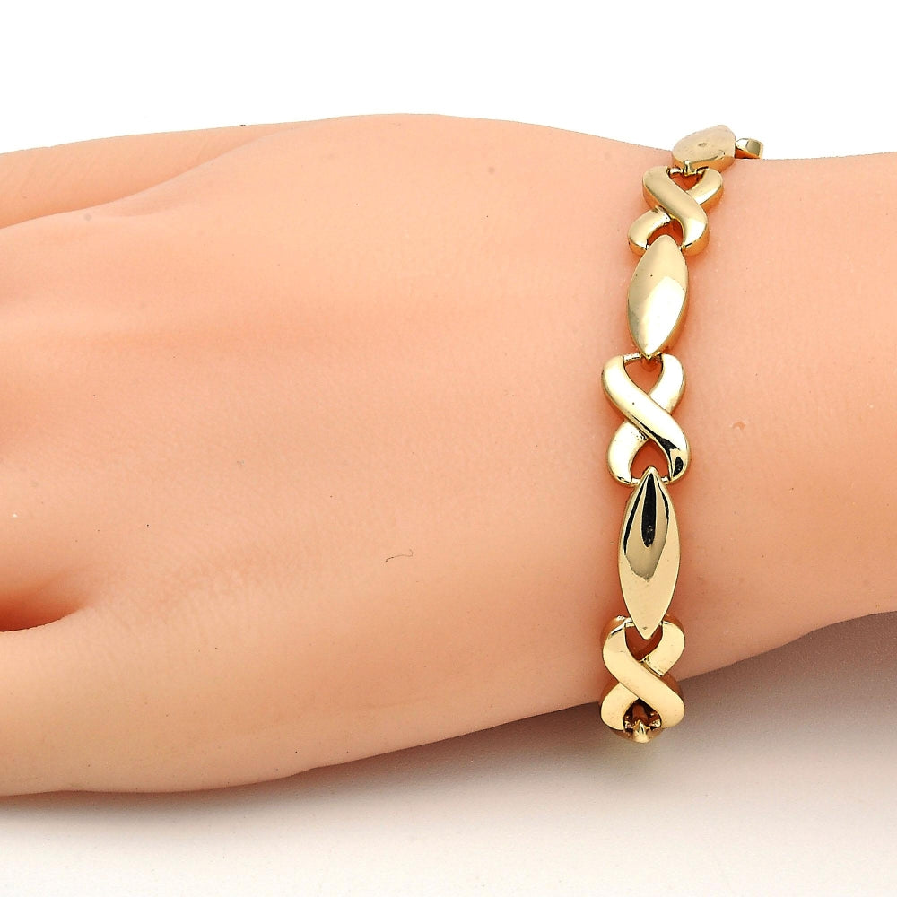 Oro Laminado Fancy Bracelet, Gold Filled Style Hugs and Kisses Design, Polished, Golden Finish