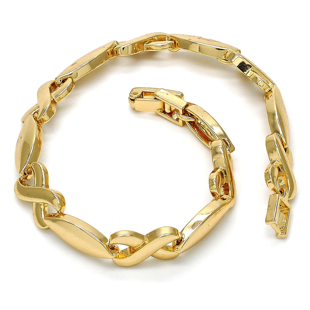 Oro Laminado Fancy Bracelet, Gold Filled Style Hugs and Kisses Design, Polished, Golden Finish