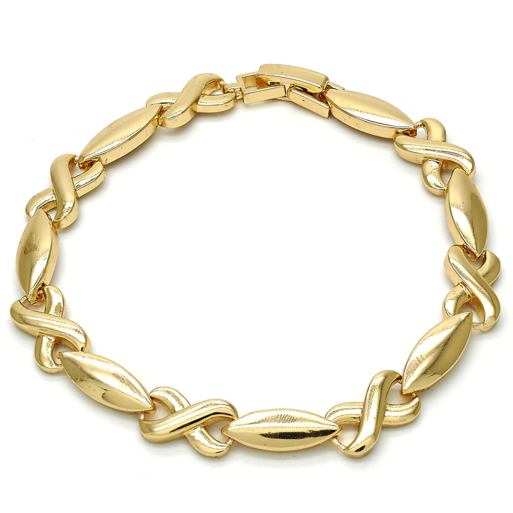Oro Laminado Fancy Bracelet, Gold Filled Style Hugs and Kisses Design, Polished, Golden Finish
