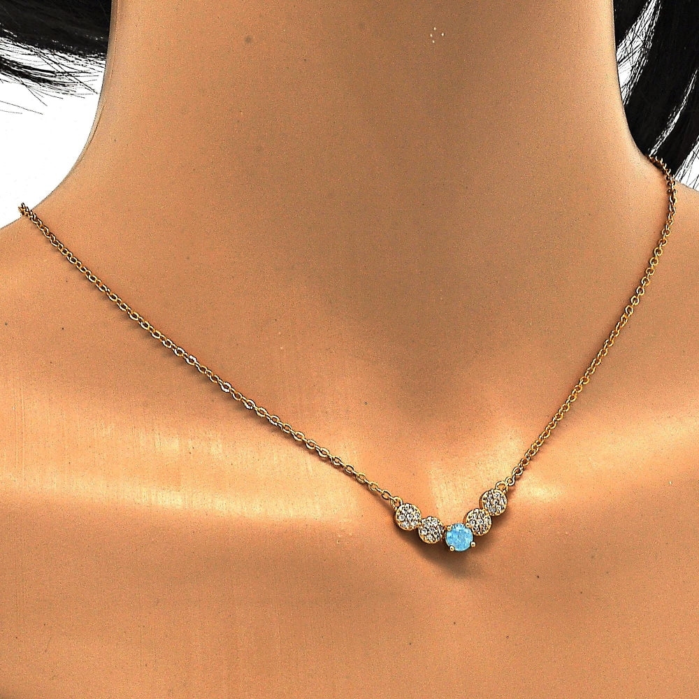 Oro Laminado Pendant Necklace, Gold Filled Style with Aqua Blue and White Cubic Zirconia, Polished, Golden Finish