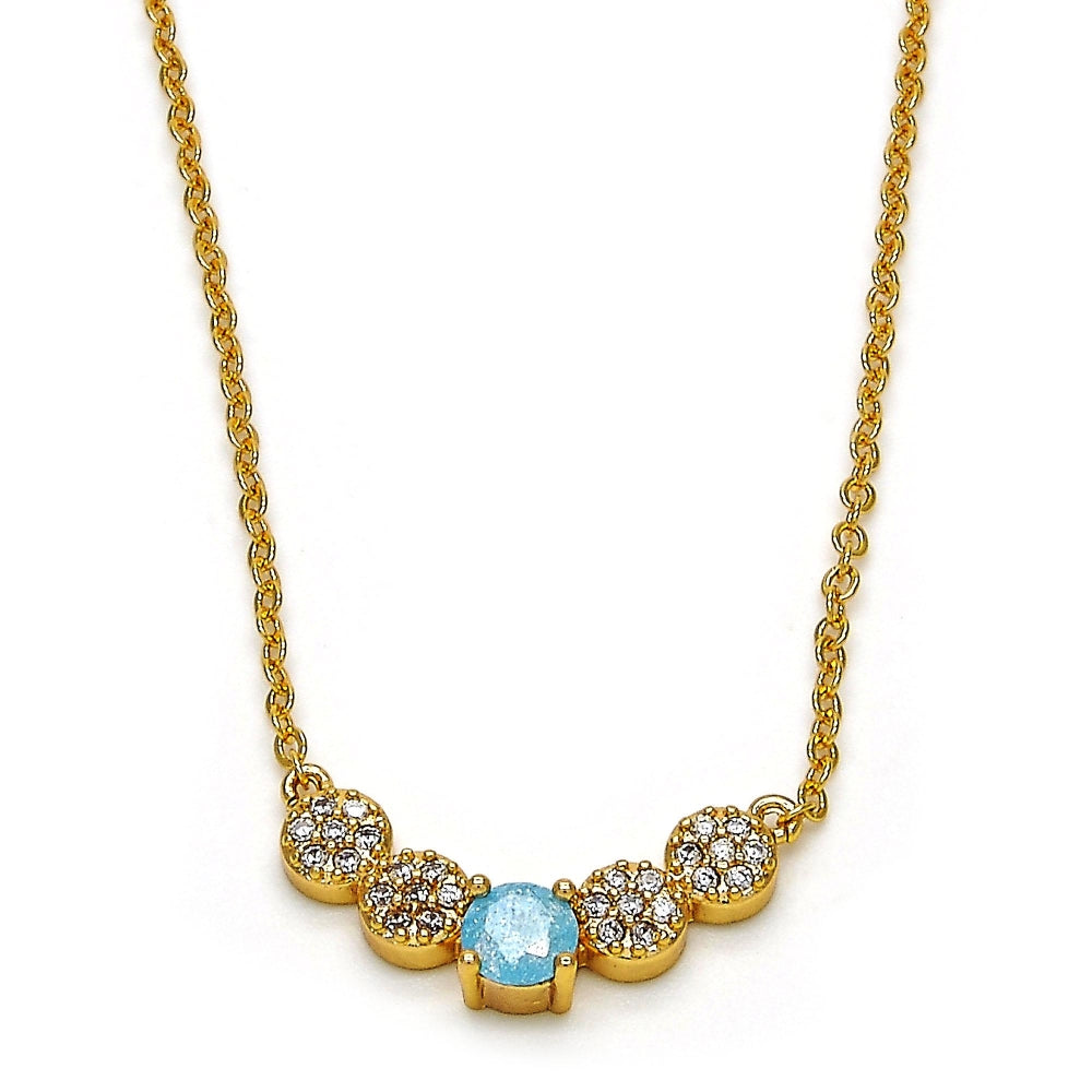 Oro Laminado Pendant Necklace, Gold Filled Style with Aqua Blue and White Cubic Zirconia, Polished, Golden Finish
