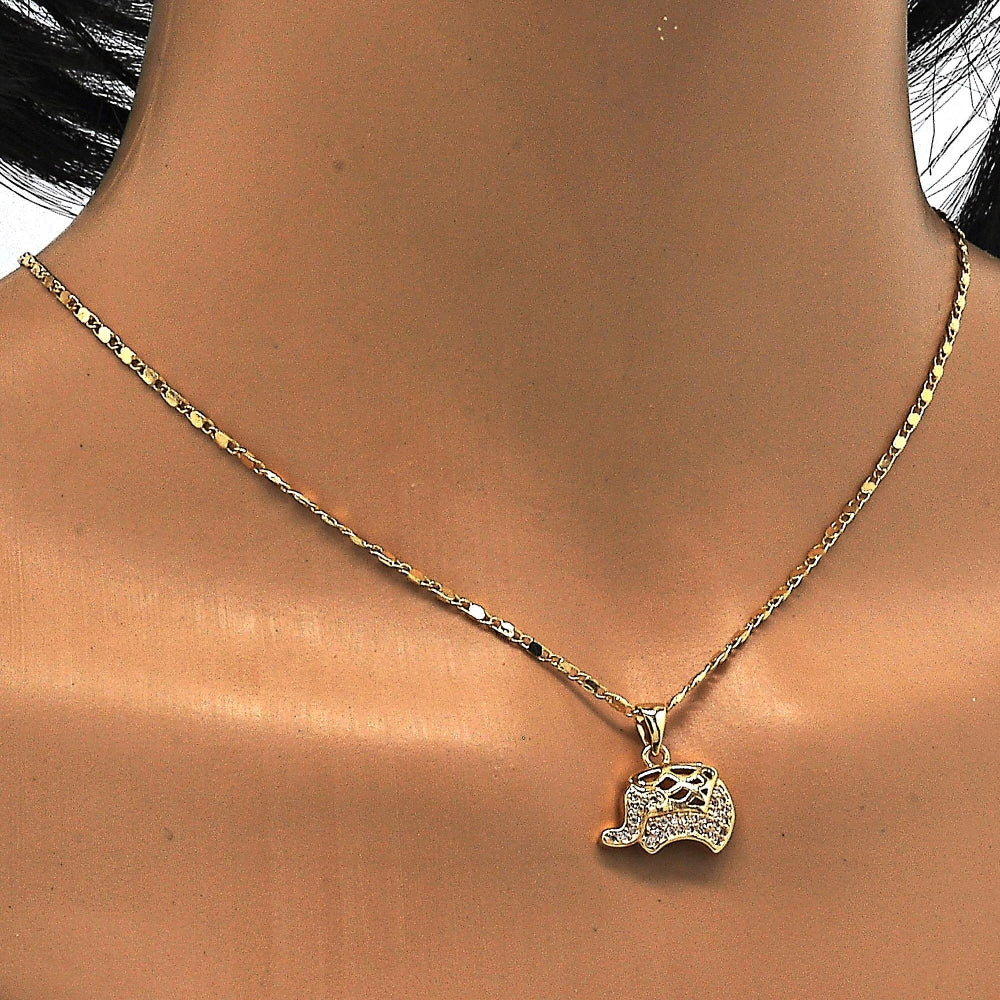 Oro Laminado Pendant Necklace, Gold Filled Style Elephant Design, with White Micro Pave, Polished, Golden Finish