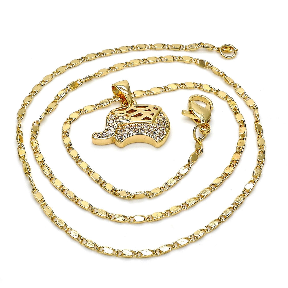 Oro Laminado Pendant Necklace, Gold Filled Style Elephant Design, with White Micro Pave, Polished, Golden Finish